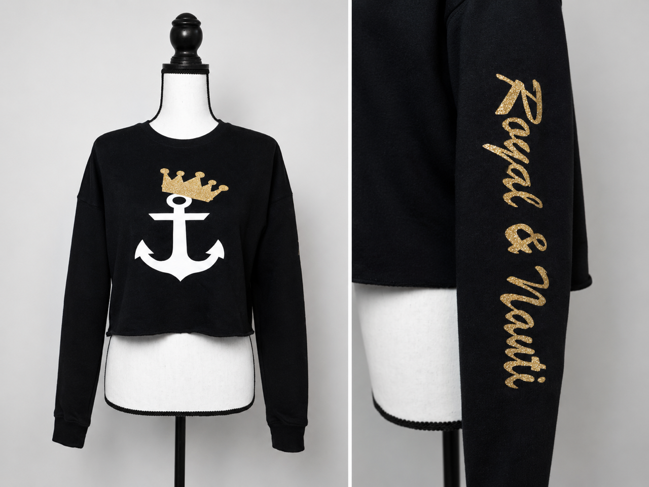 Royal and Nauti — Anchor Cropped Fleece Sweatshirt
