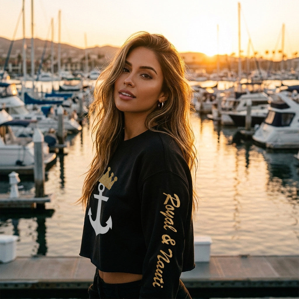 Royal and Nauti — Anchor Cropped Fleece Sweatshirt