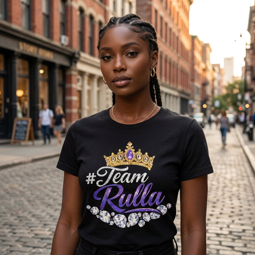 Black model wearing Team Rulla Tee in Soho